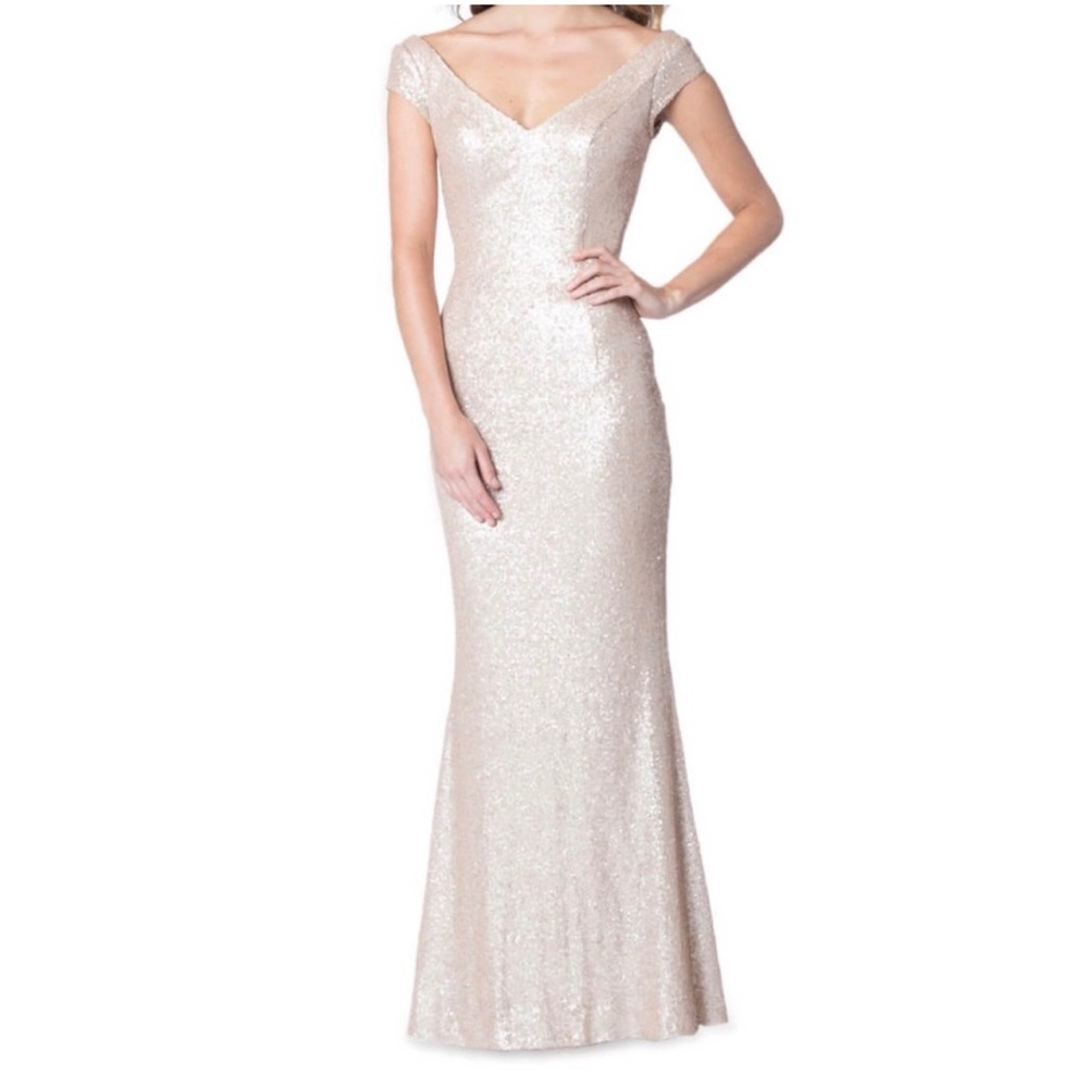 Bari Jay Champagne Sequin Dress Fit and Flare